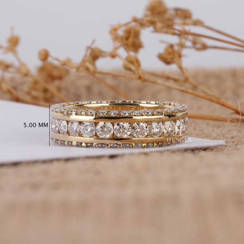 Channel Set Round Cut Moissanite Wedding Band | 14K Solid Gold Full ...