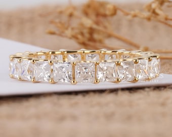 Princess Cut Colorless Moissanite Wedding Band, Prong Set Half Eternity Matching Band For Anniversary Ring, Dainty Moissanite Band