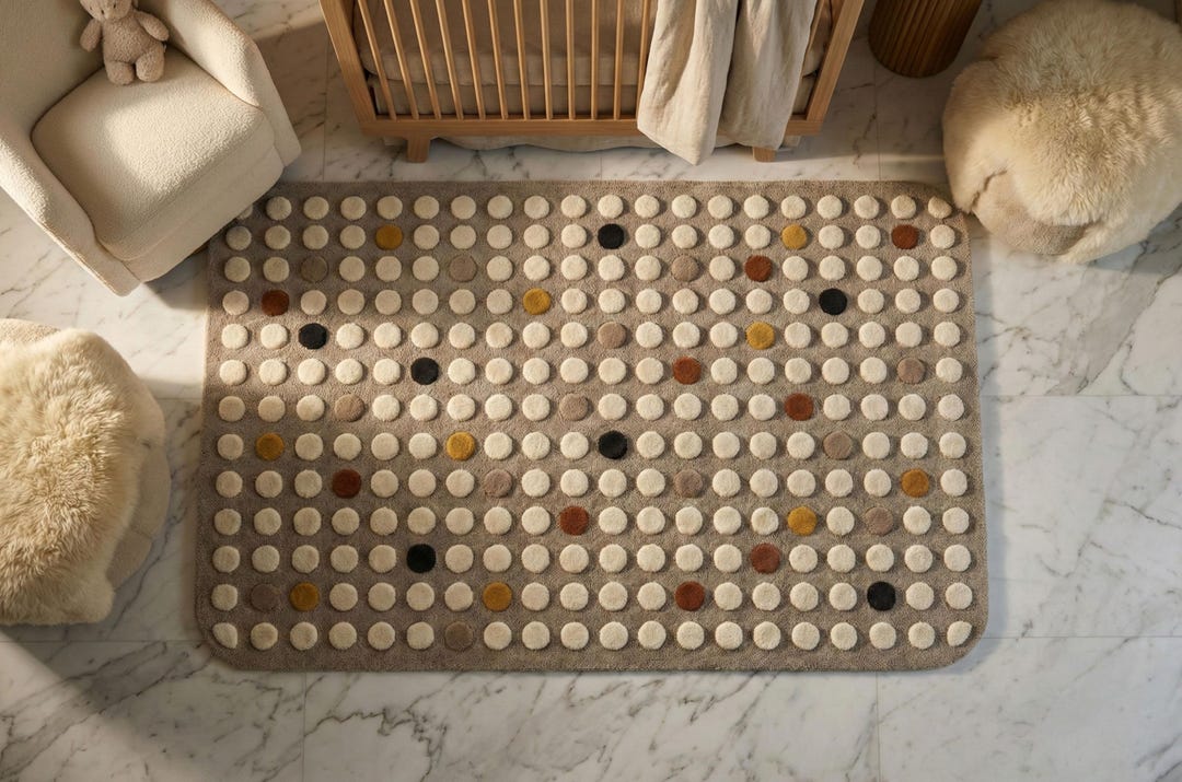 Tufted Dot Rug Rectangular Modern Neutral Raised Bobble Pattern ...