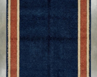 Marineblauer Handgeknüpfter Wollteppich, Moderner Gabbeh-Stil mit Rostrand, Geometrischer Bodenteppich, Benutzerdefinierte Größe Wohn- und Schlafzimmerdekor