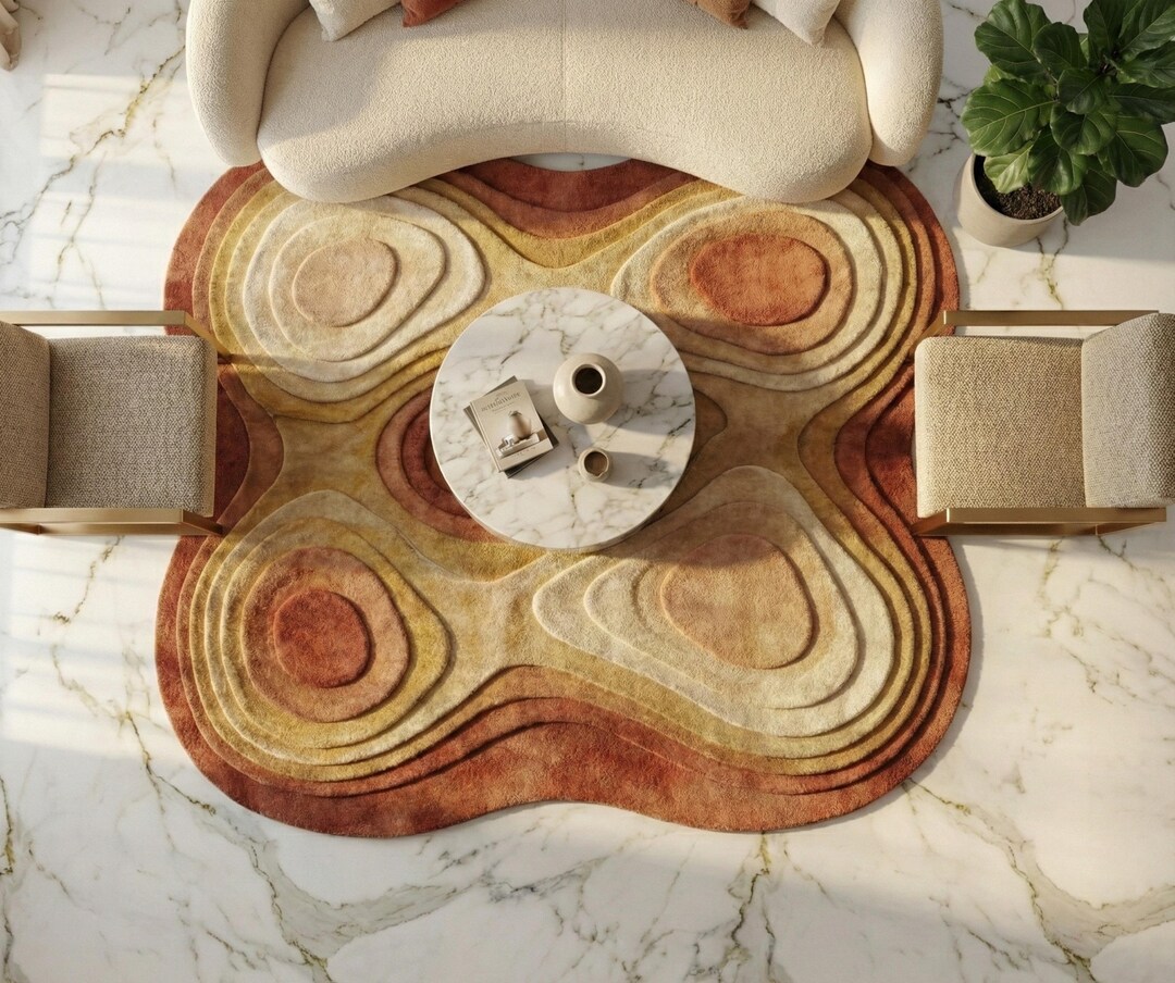 Organic Contour Rug Hand-tufted Abstract Rug: Sculpted Organic Contour, Earth Tones, 5x5 - Etsy