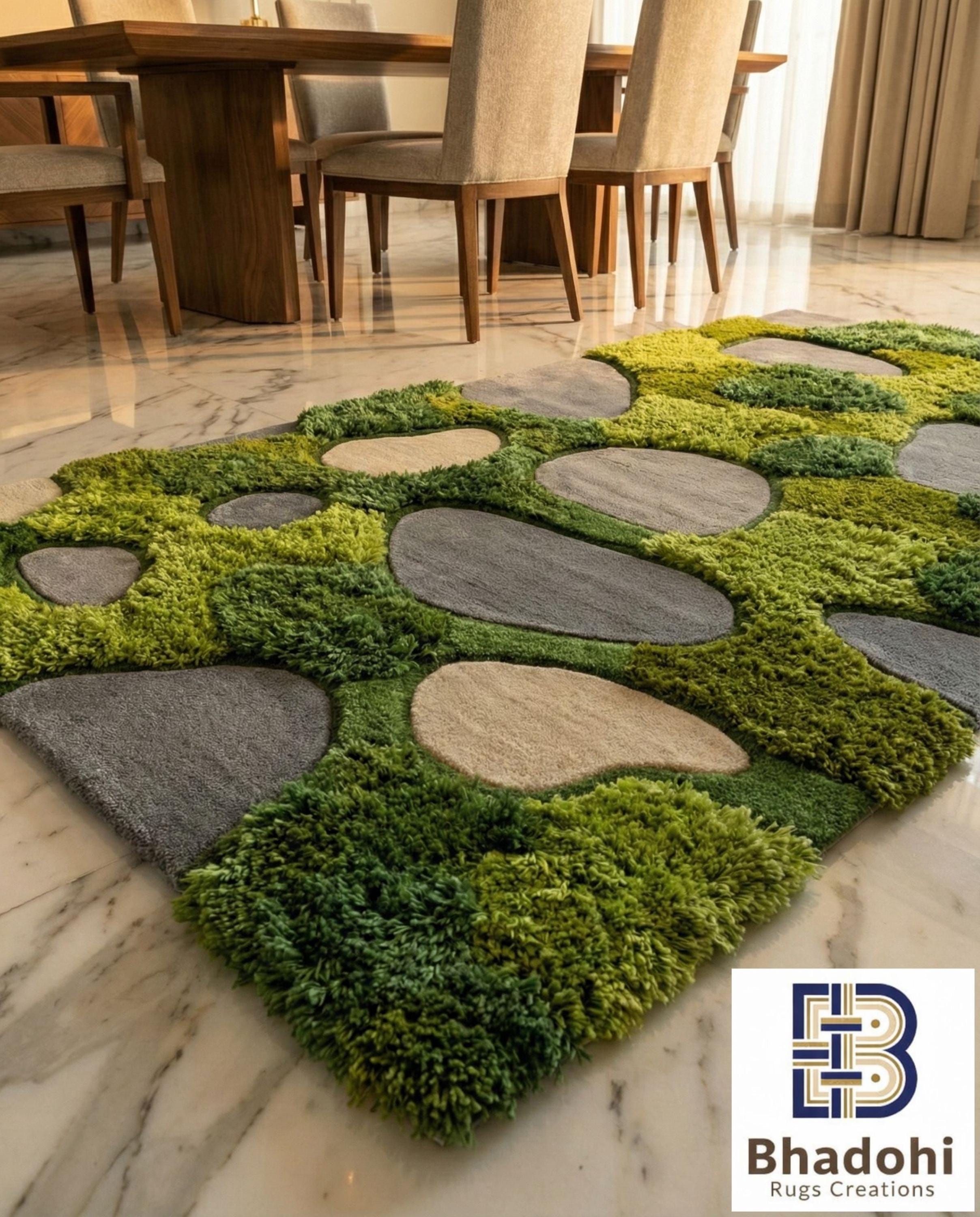 Moss Rug, 3D Green Stone Texture Area Carpet, Hand Tufted Woodland ...