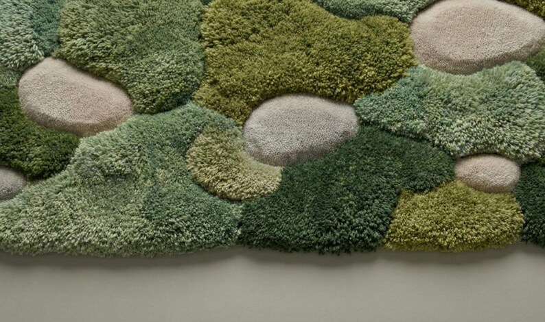 Moss Green Pebble Area Rug, Abstract Hand Tufted Wool Green Carpet - Etsy
