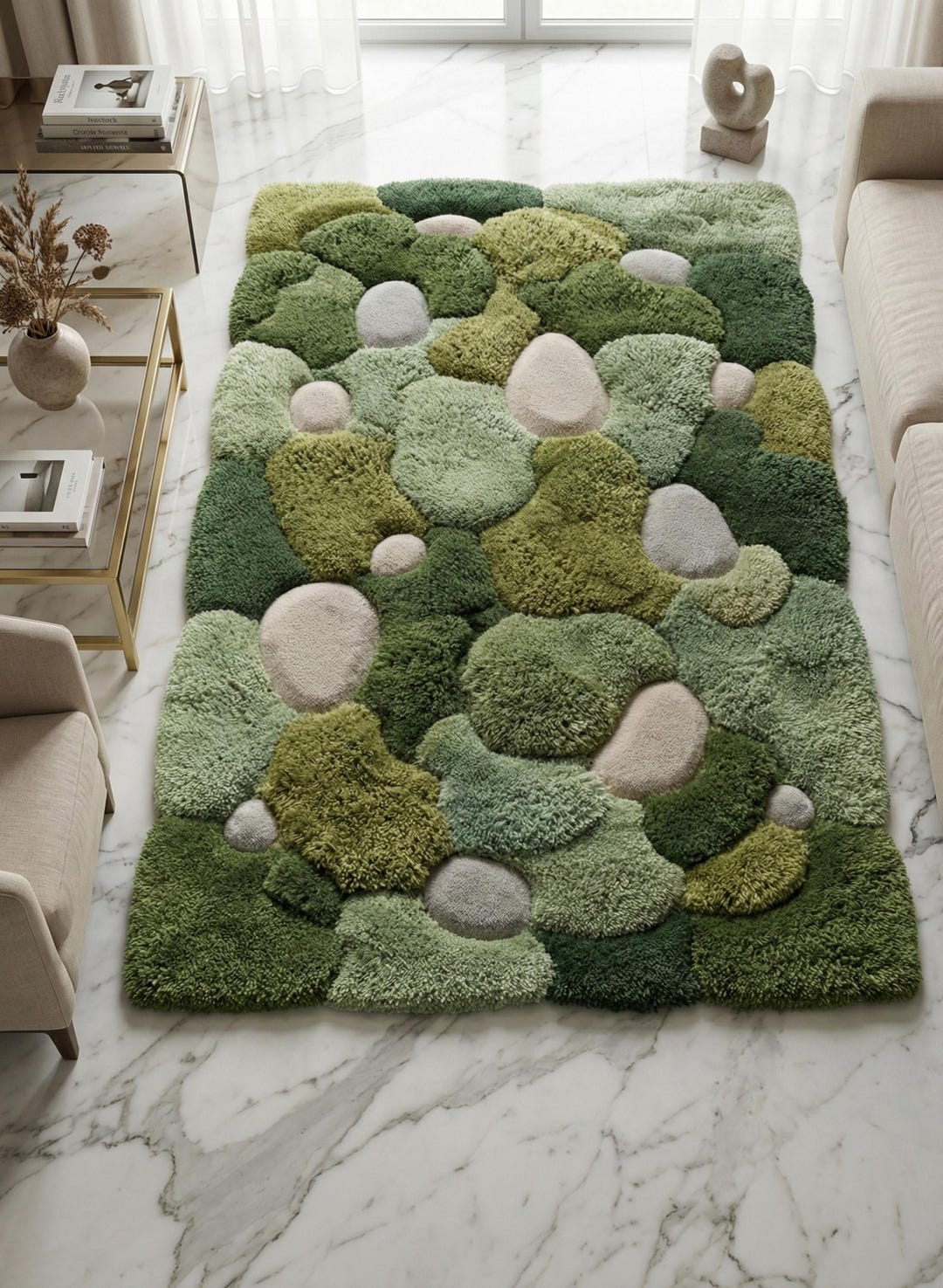 Moss Green Pebble Area Rug, Abstract Hand Tufted Wool Green Carpet - Etsy