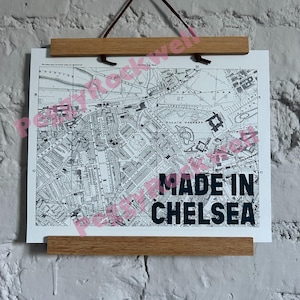 8 x 10 print, citaat gemaakt in Chelsea op vintage stratenplan van Londen