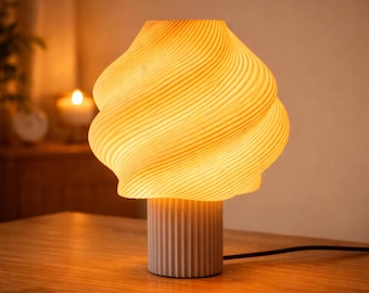 3D Printed Table Lamp, Japandi Wabi Sabi Night Light, Warm Ambient Bedside Lamp