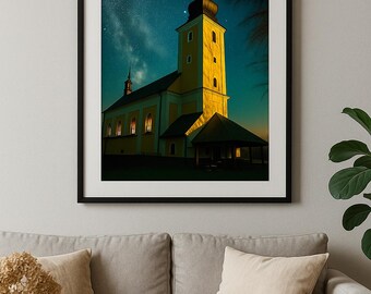 Milky Way Night Sky Church Print – Atmospheric Wall Art (Digital Download)