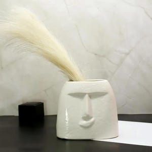 Vase visage minimaliste | Jardinière abstraite à tête humaine | Pot de fleur moderne blanc en céramique | Décoration bohème unique |
