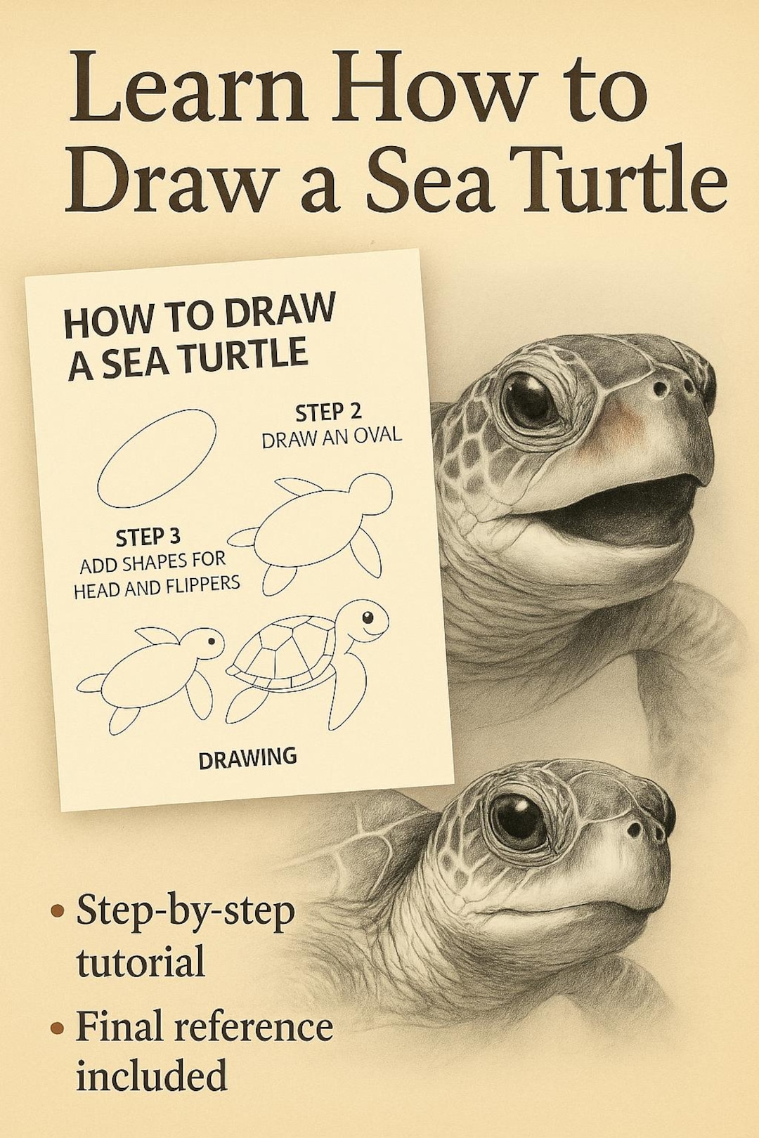 Realistic Sea Turtle Drawing Tutorial Step by Step Beginner Friendly ...