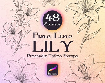 48 Fine Line-stempels voor de voortplanting van lelies | Sjablonen voor bloementattoo | Referentie botanische bloemenlijn