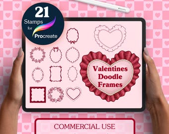 21 Procreate Rahmenstempel - Valentine Doodle Frames, Herz Borders & Blumenkränze | iPad Stamp Brush Pack (Kommerzielle Nutzung)