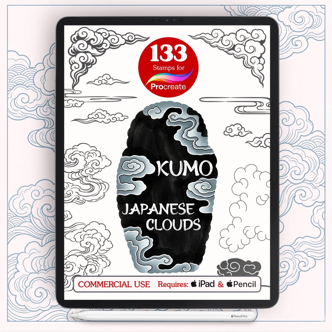 133 Japanese Cloud Procreate Stamps | Traditional Irezumi Kumo Motifs ...
