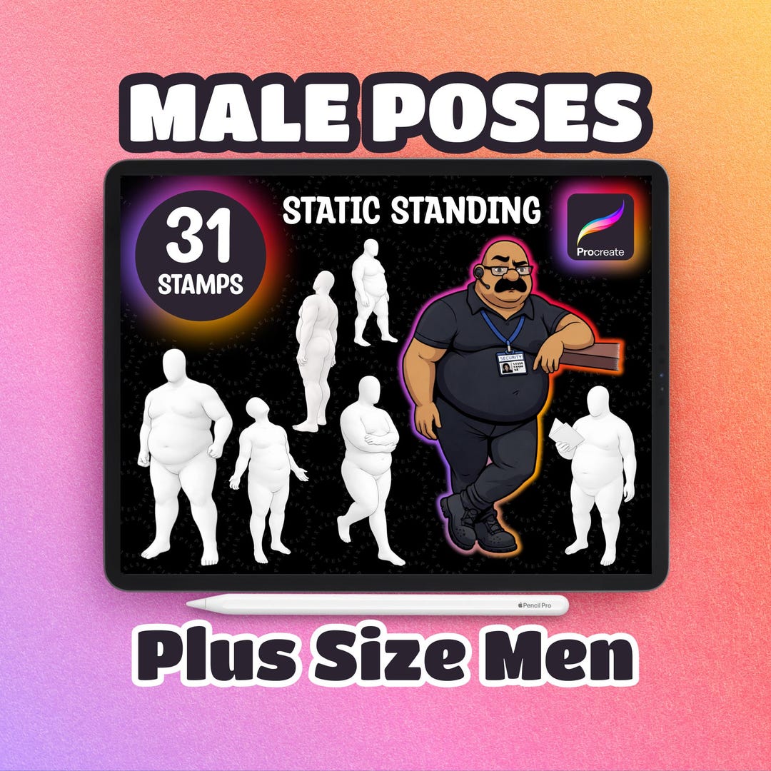 31 Plus Size Male Procreate Stamps | Character Design Poses | Static ...
