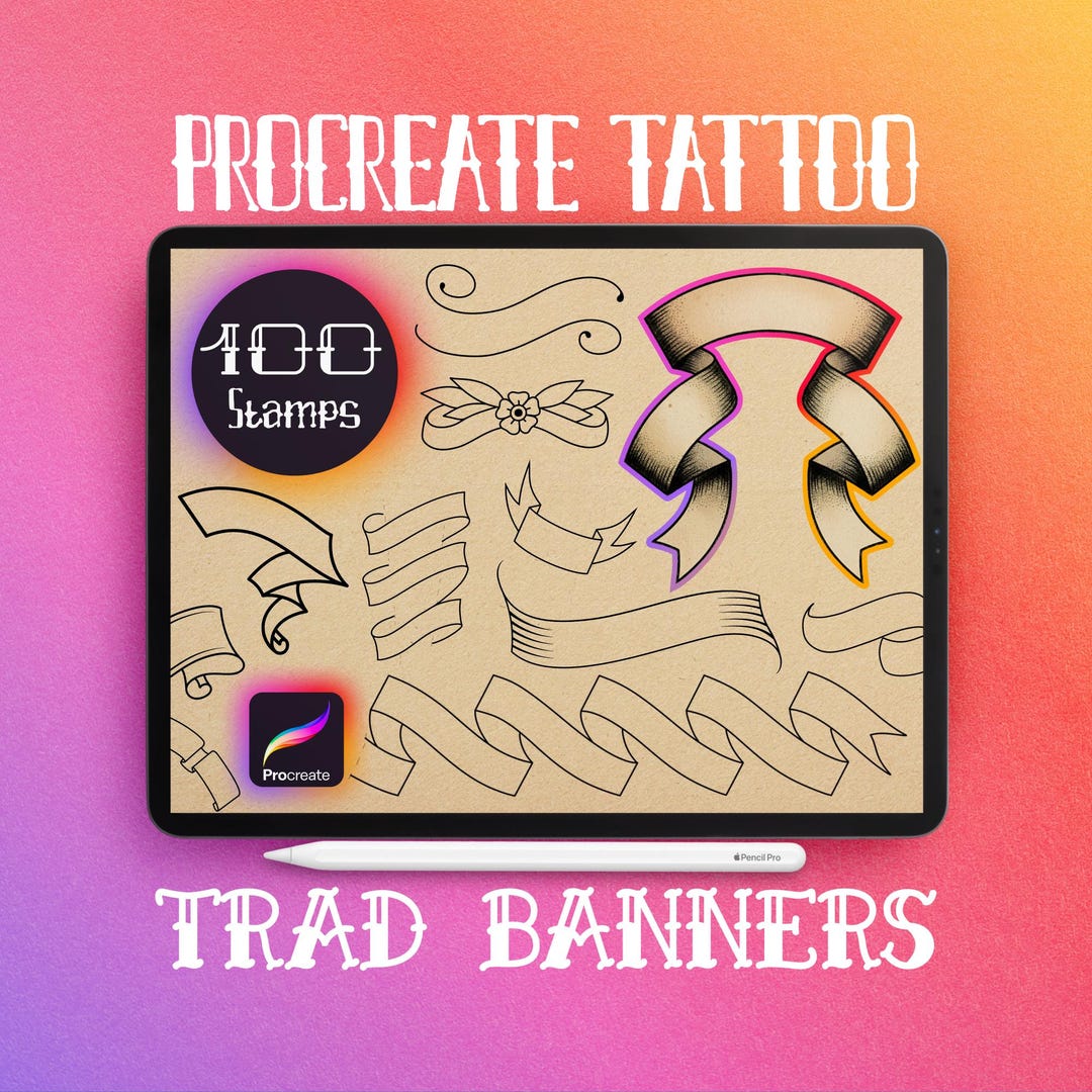 100 Procreate Banner Tattoo Stamps | Old School American Traditional ...