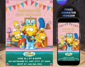 Simpsons Birthday Invitation, Simpsons Party Invite, Yellow Family Birthday, Instant Download, Printable Kids Party Decor, Canva Template