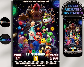 Super Mario Galaxy Birthday Invitation Template, Editable in Canva, Space Party Invite, Mario and Friends Birthday Boy, Instant Download