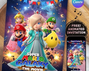 Princess Rosalina Birthday Invitation | Super Mario Galaxy Animate Invite | 5x7 Printable Space Party | Mobile Invitation | Instant Download