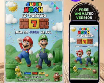 Claymation Style Birthday Invitation, 3D Kids Party Decor, Printable Mario Bros, Video Game Decor, Mario Invite, Editable Canva Template