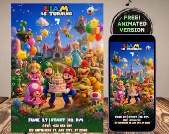 Editable Super Mario Birthday Invitation Template for Canva, Mario and Luigi Party Invite, Instant Download, Birthday Party Decor for Kids
