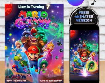 Super Mario Galaxy Birthday Invitation, Mario Movie Invite Template, Galactic Party Invite Animated, Boys Galaxy Birthday, Instant Download