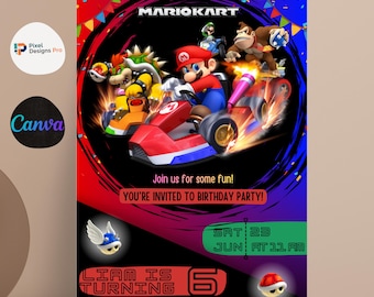 Mario Kart Birthday Invitation Template, Editable Digital Download, Super Mario Bros Racing Party, Photo Invitation, Instant Access