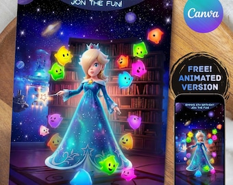 Princess Rosalina Birthday Invitation | Super Mario Galaxy Animate Invite | Digital Printable, Editable Canva Template | Instant Download