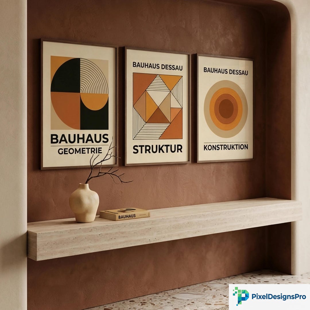 Bauhaus Poster Set of 3 Printable Wall Art, Mid Century Modern ...