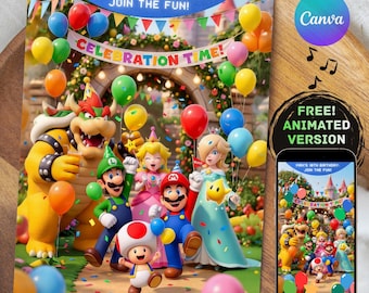 Super Mario Birthday Invitation, Editable Video Game Party, Mario Bros and Friends Birthday, Instant Download Canva Template, mario invite