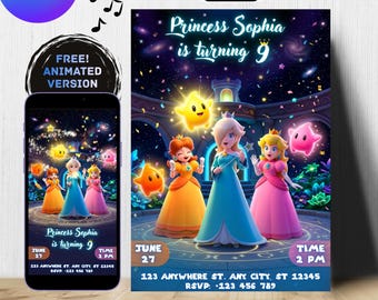 Rosalina Birthday Invitation Template, Super Mario Galaxy Princess Invite, Animated Video Invitation, Editable in Canva, Instant Download