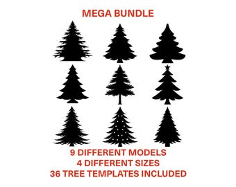 Pacchetto completo di modelli per alberi di Natale / 9 modelli diversi / 4 dimensioni incluse / 36 modelli di alberi / PDF stampabile / Download immediato