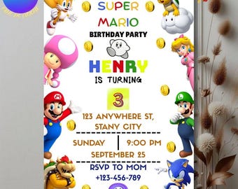 Super Mario Galaxy Birthday Invitation, Mario Bros Party Invite (Digital Download)