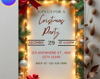 Bearbeitbare Weihnachtsfeier-Einladung | Red Bow Template (Digital)