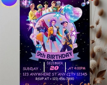 Kpop Dämonenjäger Einladungskarte zum Geburtstag | Huntrix Saja Jungen Derpy Einladung | Bearbeitbare Canva Vorlage | Digitaler Download | Kpop Dämon Theme