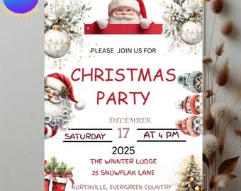 Rot & Gold-WeihnachtsParty Einladung | Bearbeitbare Feiertagsvorlage (Digitaler Download)
