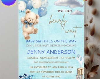 Boho Teddy Bär Baby Shower Einladung Vorlage (digitaler Download)