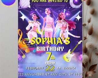 Invitación de cumpleaños de Cazadores de Demonios KPOP / Plantilla editable para fiesta de anime / Tarjeta KPOP imprimible / Invitación de cumpleaños digital / Plantilla Canva