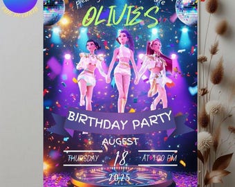 Kpop Dämonenjäger Einladungskarte zum Geburtstag | K Pop Krieger Party Karte | Bearbeitbare digitale Einladung | Druckbare Canva Vorlage