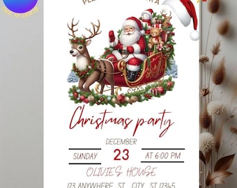 Rote Schleife-WeihnachtsParty Einladung | Bearbeitbare Canva Vorlage (Digital)
