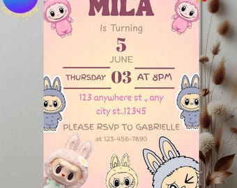 Labubu-Weihnachtsgeburtstagseinladung | Kids Party, Canva Template (Digital)