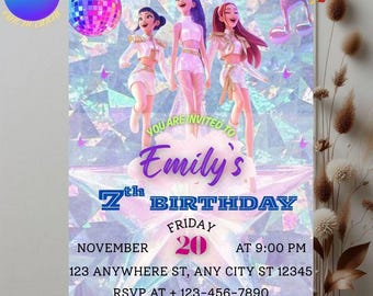 KPOP Dämonenjäger Einladung | Bearbeitbare K-Pop Geburtstagseinladung | Printable Kinderparty | Digital Download Einladen | Kpop Theme