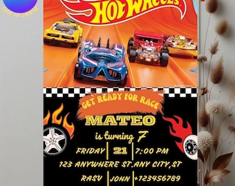Hot Wheels Geburtstagseinladung | Rennauto-Thema, bearbeitbare Canva-Vorlage (digital)