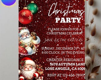 Bearbeitbare Weihnachtsfeier-Einladung | Festliche Weihnachtskarte (Canva Template)