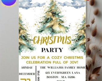 Weihnachtsfeier-Einladung, festliche rote Schleife (Digital Template)