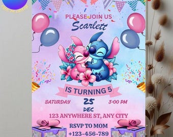 Stitch-Geburtstags-Einladung | Bearbeitbare Canva-Vorlage (Digitaler Download)
