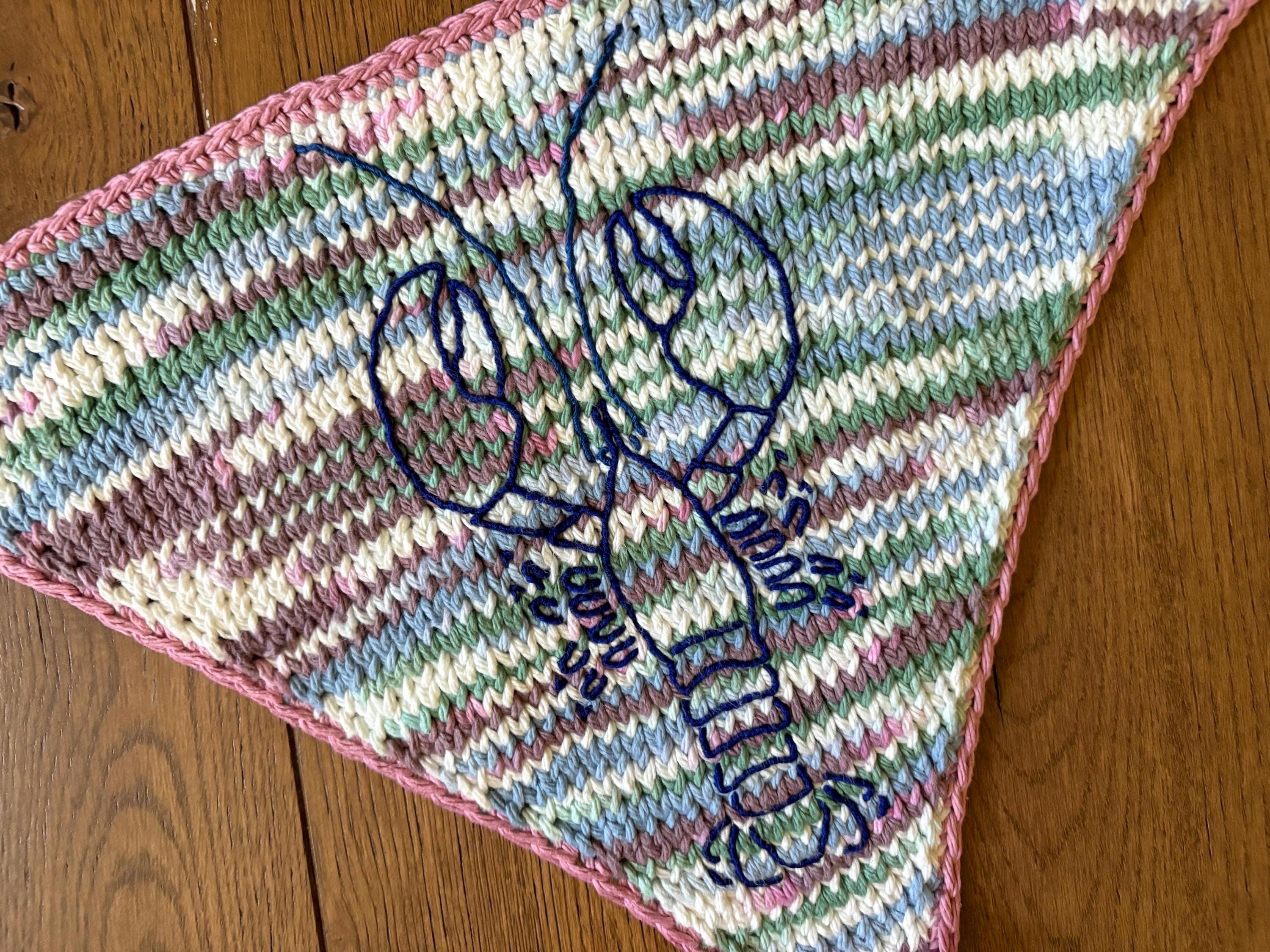 Hand Knit Pastel Cotton Rainbow Lobster Bandana - Hair Scarf  display picture 1