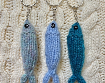 Hand Knit Anchovy Sardine Keychain - Bag Charm - Fisherman Core Aesthetic - Summer Accesory