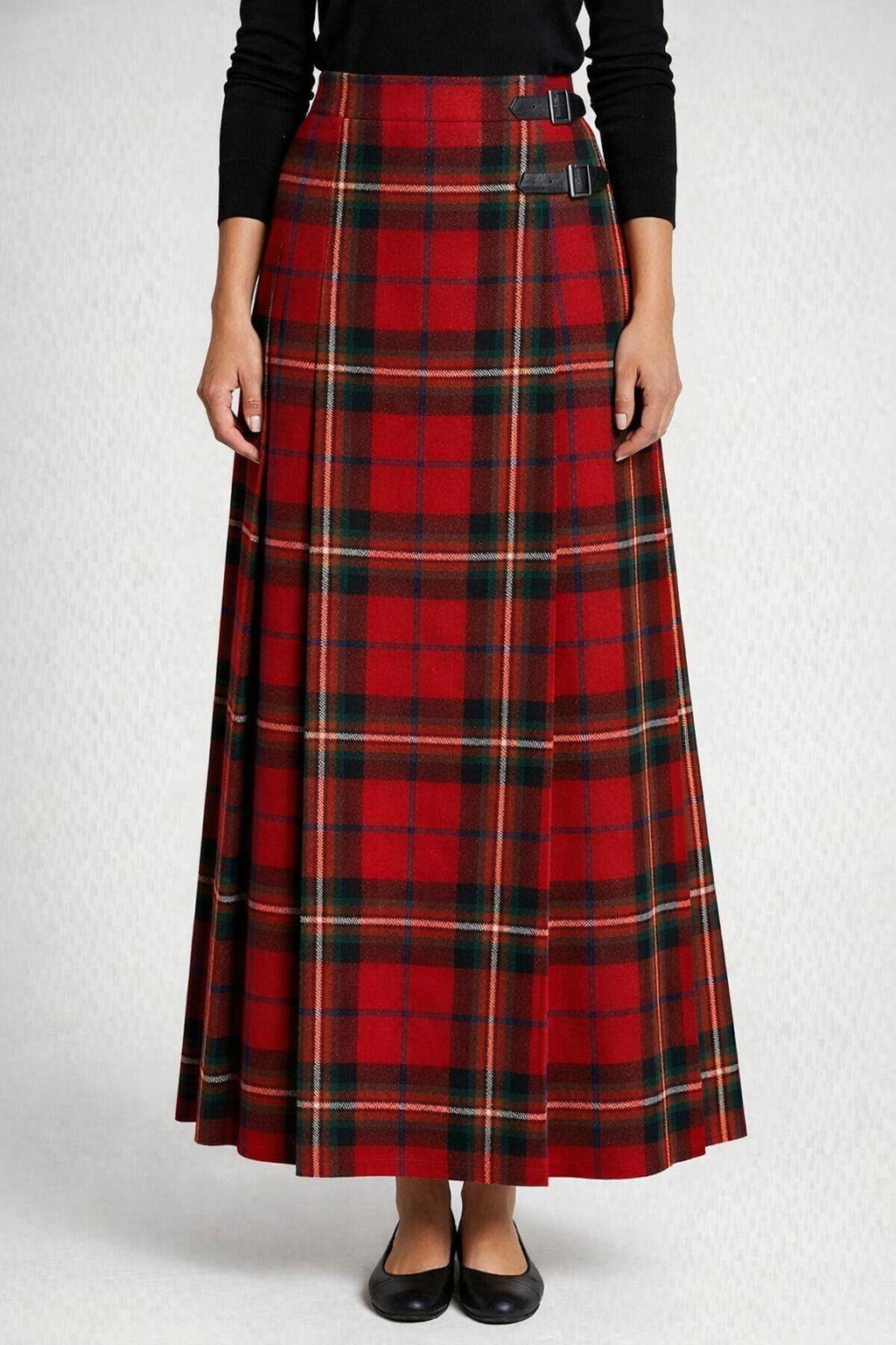 Women's Highland Tartan Maxi Skirt Leather Strap Long Plaid Skirt Available In 50+ Tartans