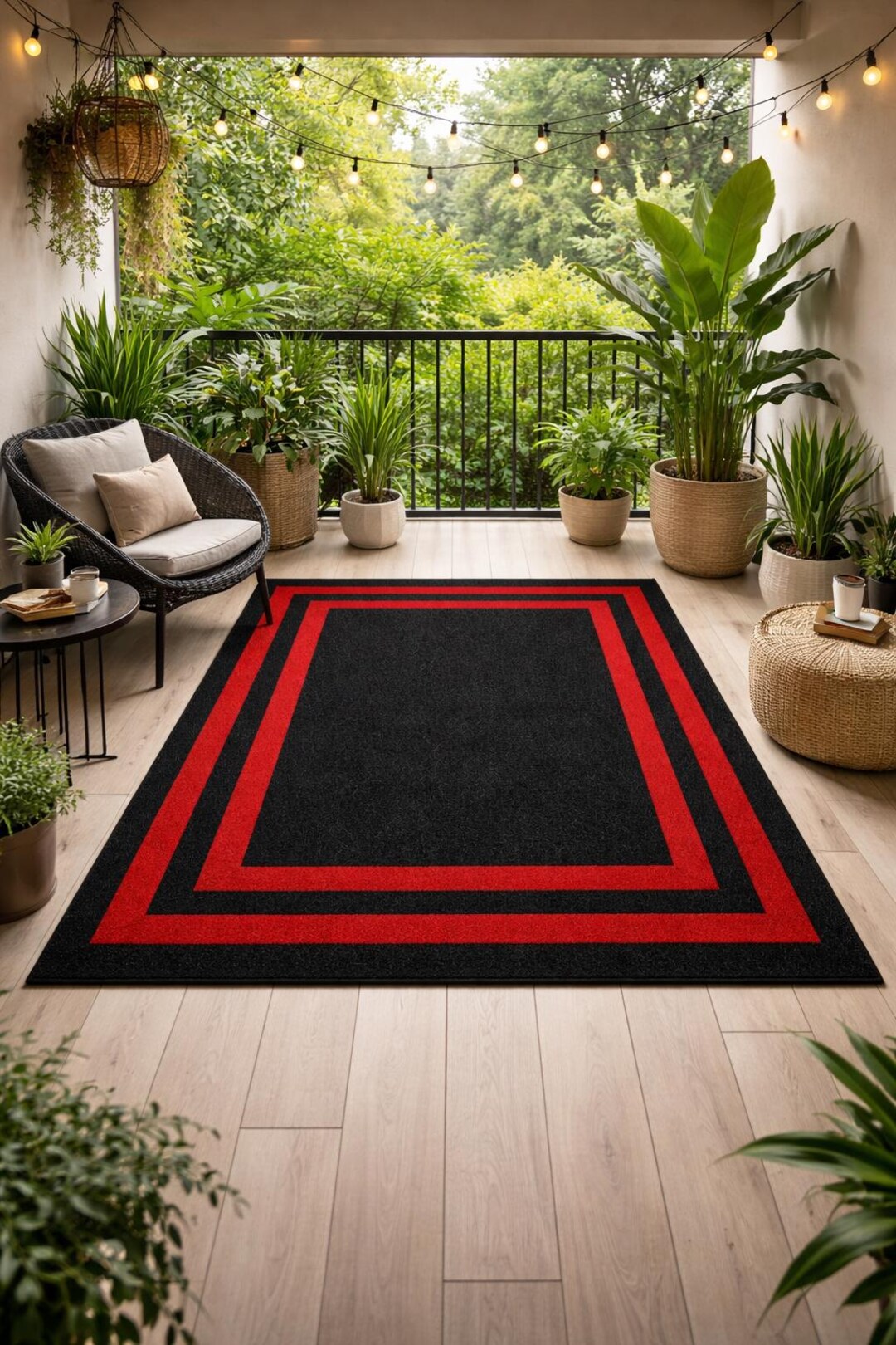 Handmade Tufted Wool Rug, Modern Geometric Black Red Border Carpet - Etsy