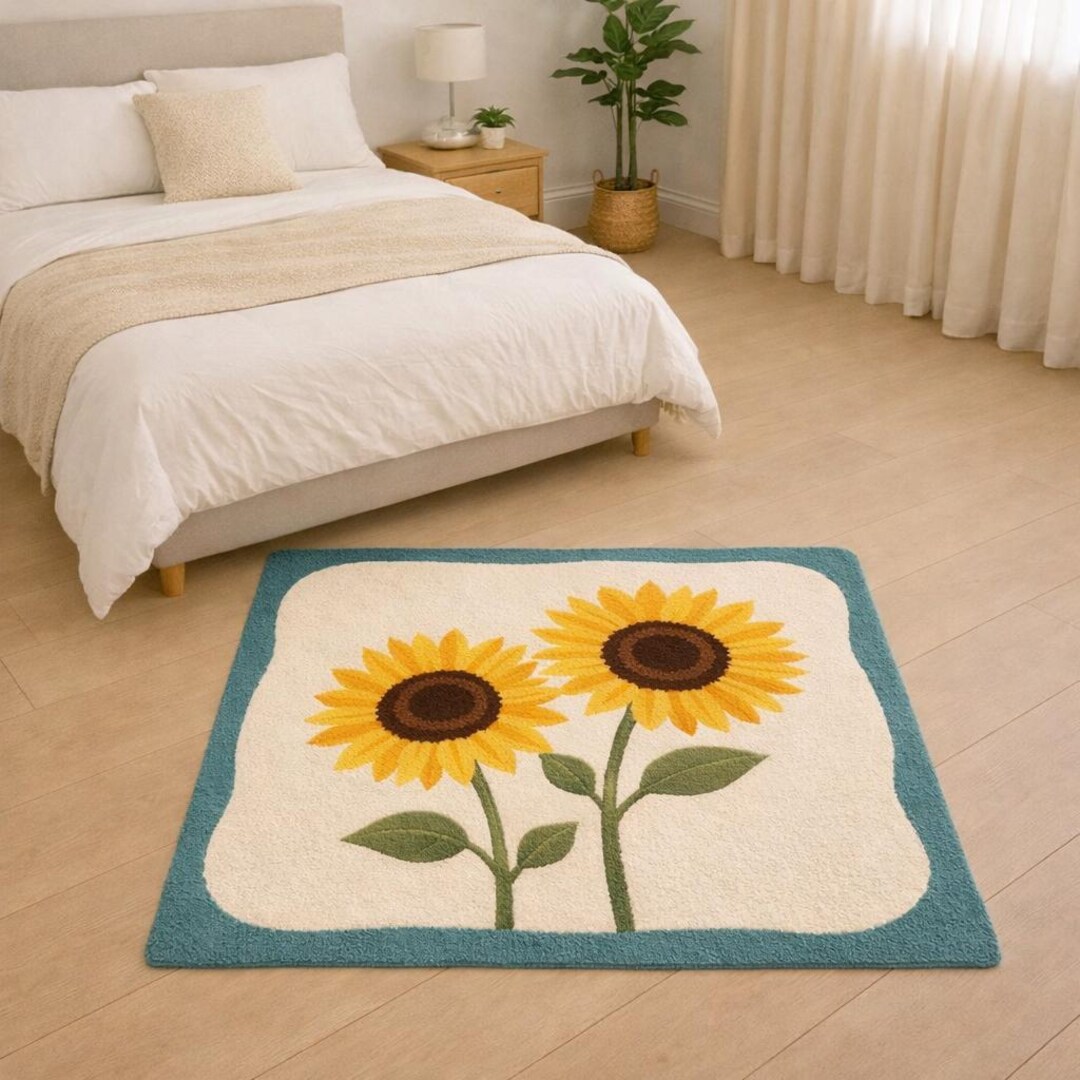 Hand Tufted Sunflower Rug – Floral Bedroom Area Carpet - Etsy