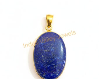 ブルーラピスラズリ 925スターリングシルバー イエローゴールドメッキ ハンドメイドペンダントジュエリー